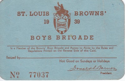 1939 Knot Hole Club St. Louis Browns