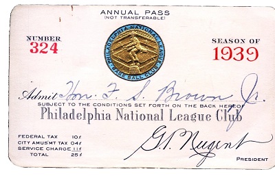1939 Philadelphia Phillies Pass Reference