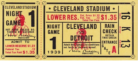 1939 Cleveland Indians First Night Game June 27, 1939