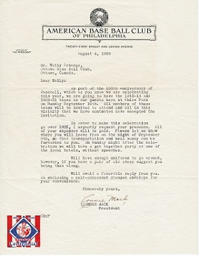 Invitation Letter sent to Wally Schang