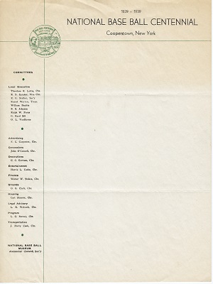 Centennial Committee letterhead used from 1935 - 1938