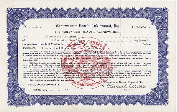March 10,1939 Loan Certificate