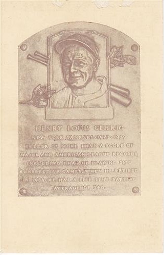 1939 Henry Louis Gehrig Hall of Fame Plaque
