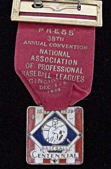 1939 Minor Major League Winter Meeting Press Badge mfg by Bactian Bros.