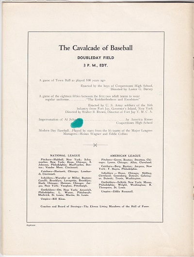 Doubleday Field Programs - Cavalcade of baseball June 12th