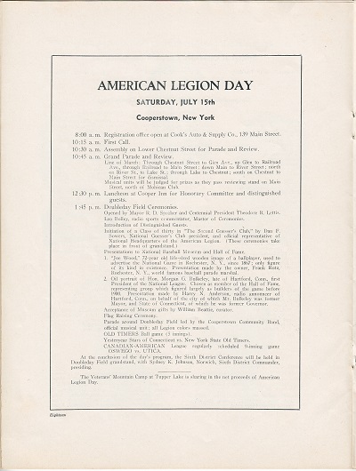 Doubleday Field Programs - July 11th American Legion Day