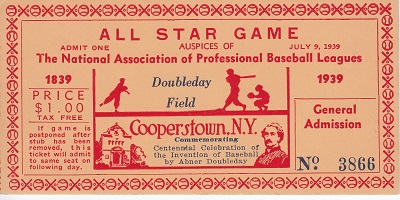 National Association of Professional Baseball Leagues July 9,1939 Ticket
