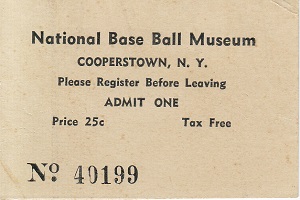 National Base Ball Museum Ticket Fall of 1939