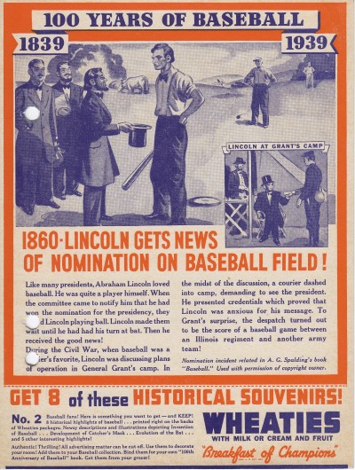 Wheaties Back Panels No. 2 - 1860 Lincoln Gets News