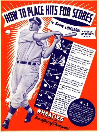 Wheaties Big "Nine" Back Panel No. 1<br/>How to place hits for scores by Ernie Lombardi