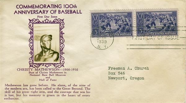 855 First Day Cover - Crosby Mathewson