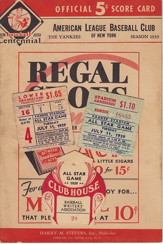 All Star Game Score Card Yankee Stadium