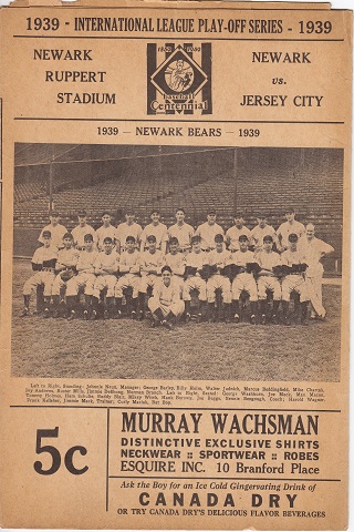 Newark Bears Playoffs vs Jersey City Giants Centennial Program