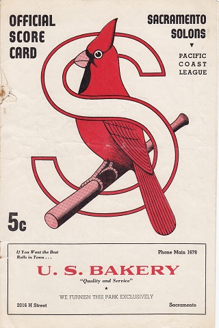 Sacramento Solons vs San Francisco Seals Centennial Score Card