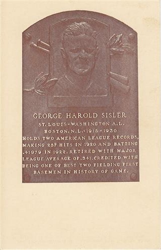 1939 George Sisler 1939 George Sisler Hall of Fame Plaque