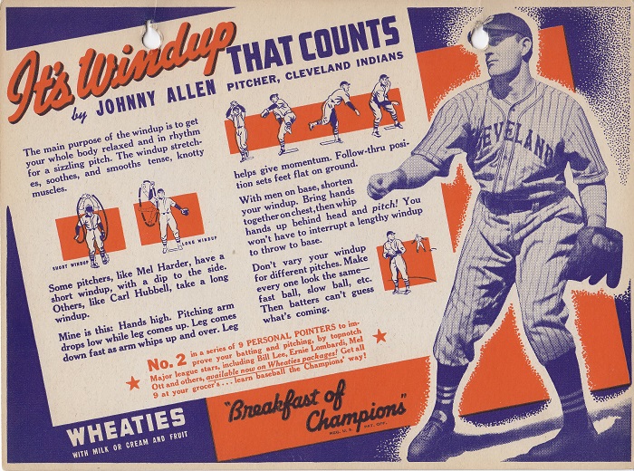 Wheaties Big "Nine" Back Panel  No. 2<br/>It's Windup that counts by Johnny Allen